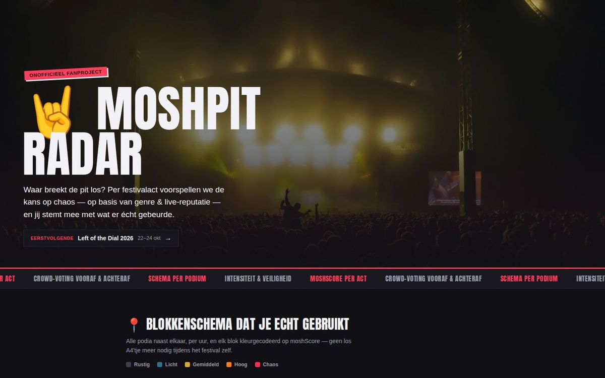 Screenshot van moshpitradar.nl