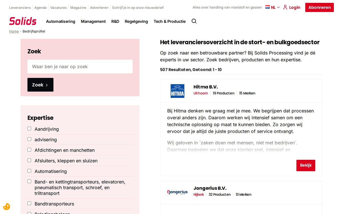 Solids Processing — Leveranciersgids: zoeken op expertise